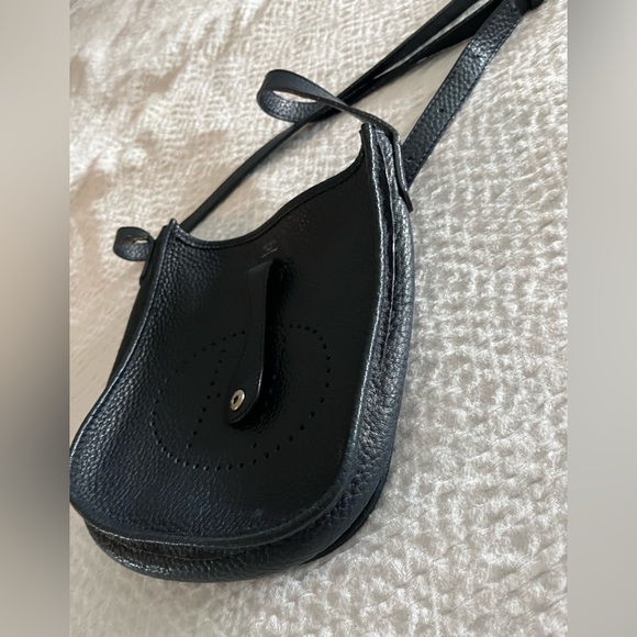 Dark blue leather Hermees like shoulder bag - Picture 3 of 6